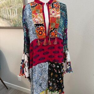 Boho Patchwork Tunic Dress – Anandas Collection – Festival Hippie Style (XXL)
